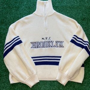 NYC Brooklyn Embroidered Turtle Neck Mid Zip Jacket